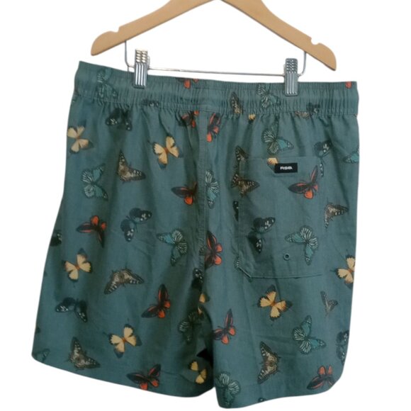 RSQ Swim Shorts Men's Green Butterfly Print Drawstring Pockets Size Medium - Picture 2 of 7